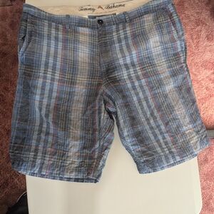 Tommy Bahama Corfu Ocean Deep Blue Plaid Men Shorts Size 36